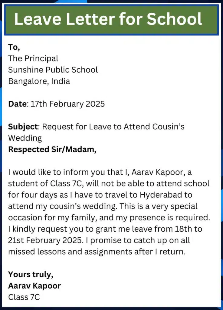 Leave application for school from parents