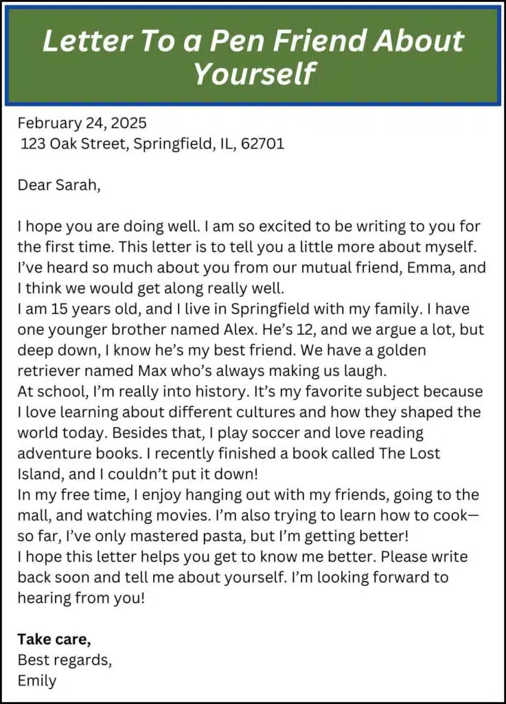 Letter To a Pen Friend About Yourself