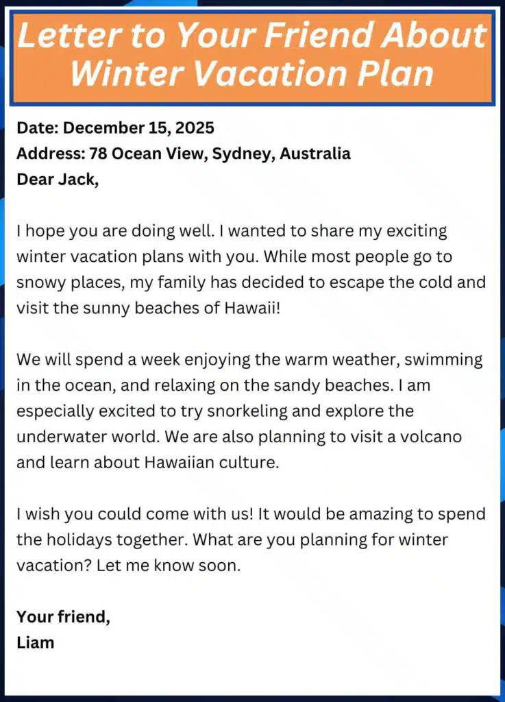 Letter to Your Friend About Winter Vacation Plan