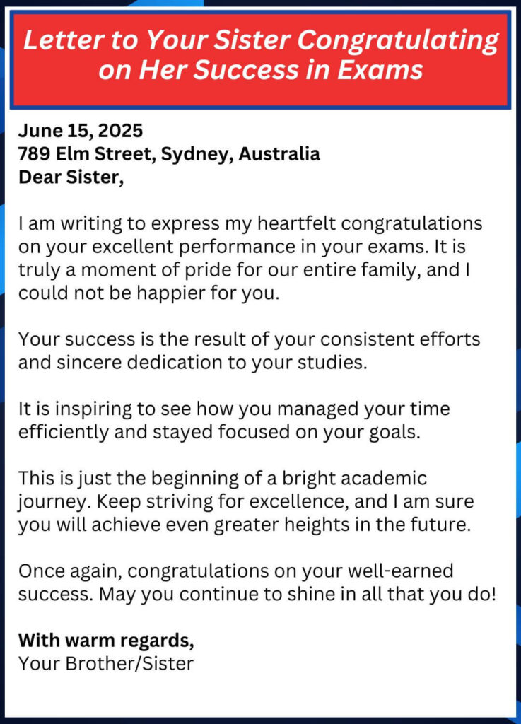 Letter to Your Sister Congratulating on Her Success in Exams