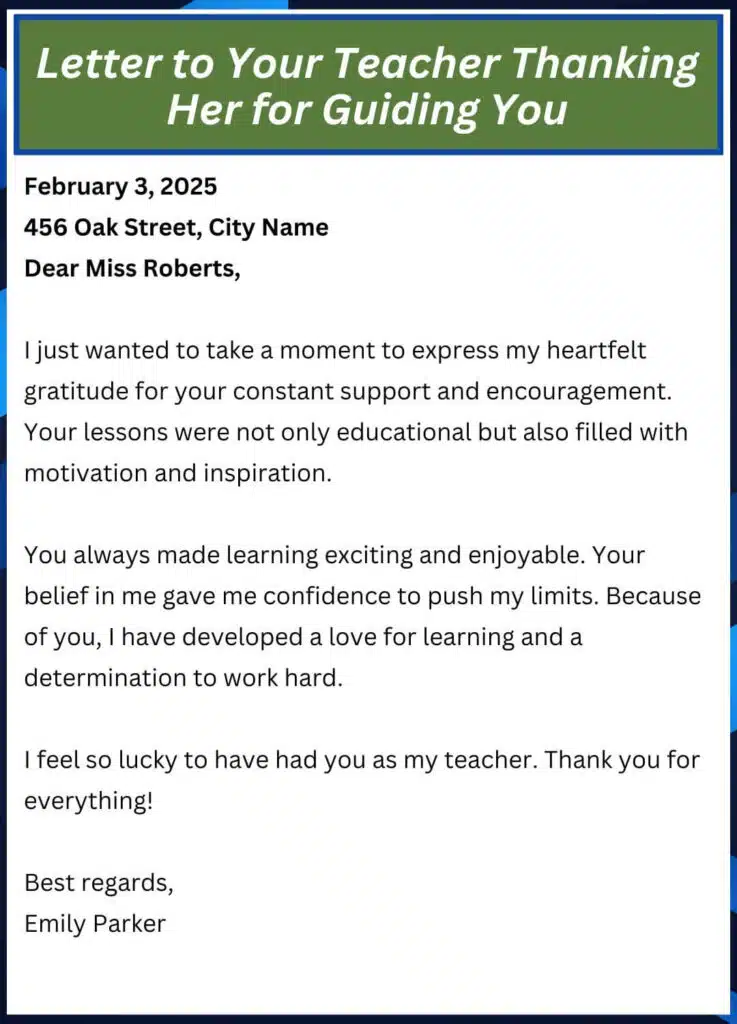 Letter to Your Teacher Thanking Her for Guiding You