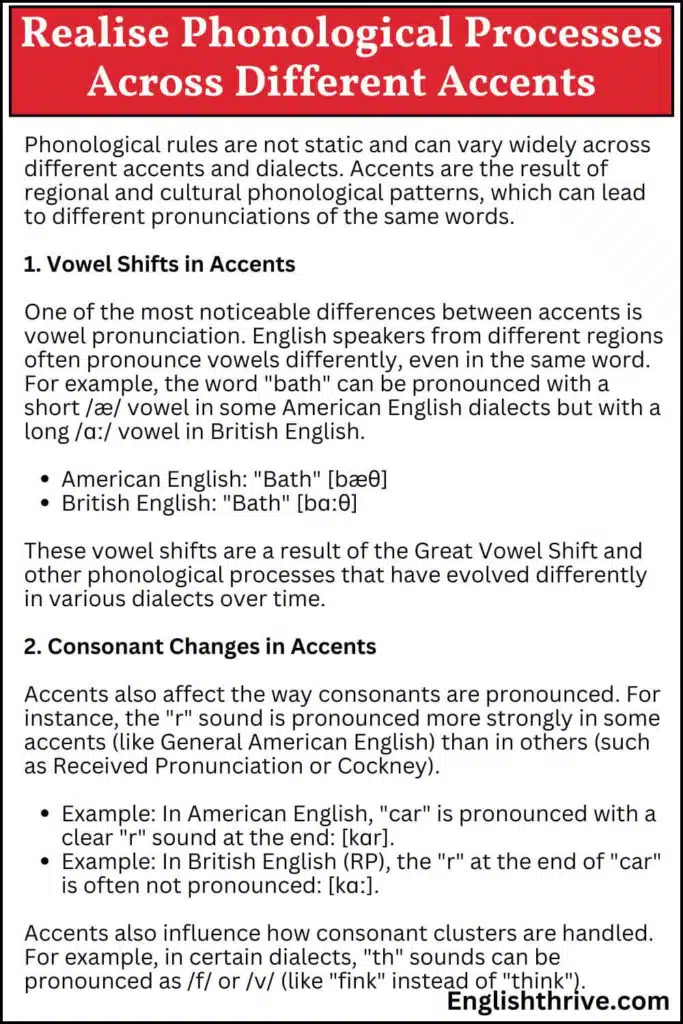 Realise phonological processes across different accents examples