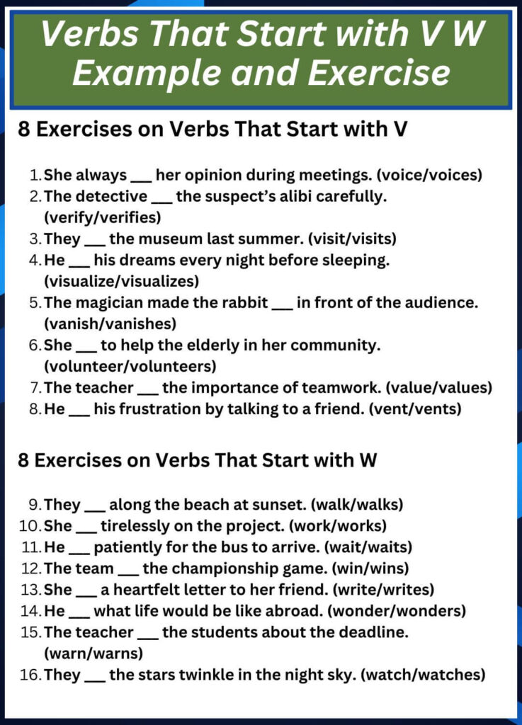 Verbs That Start with V W