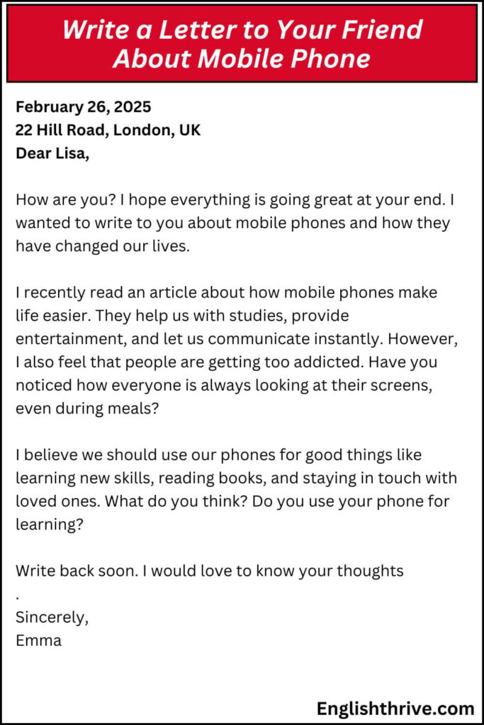 Write a Letter to Your Friend About Mobile Phone