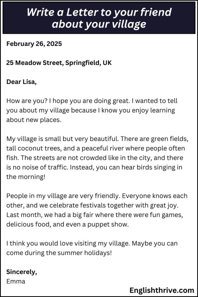 Write a Letter to your friend about your village