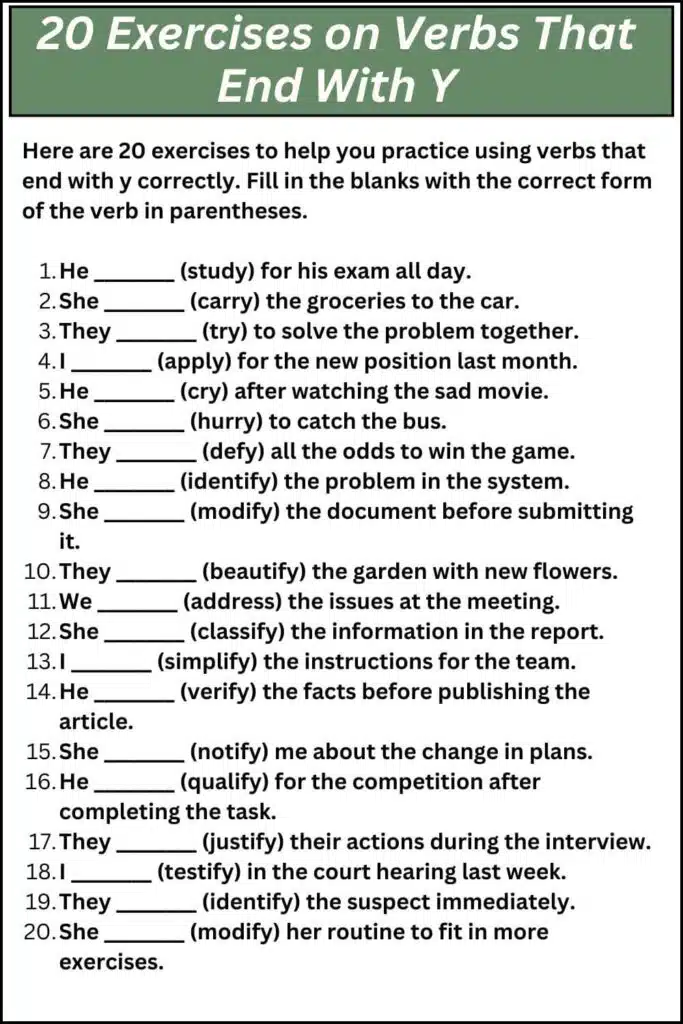20 Exercises on Verbs That End With Y