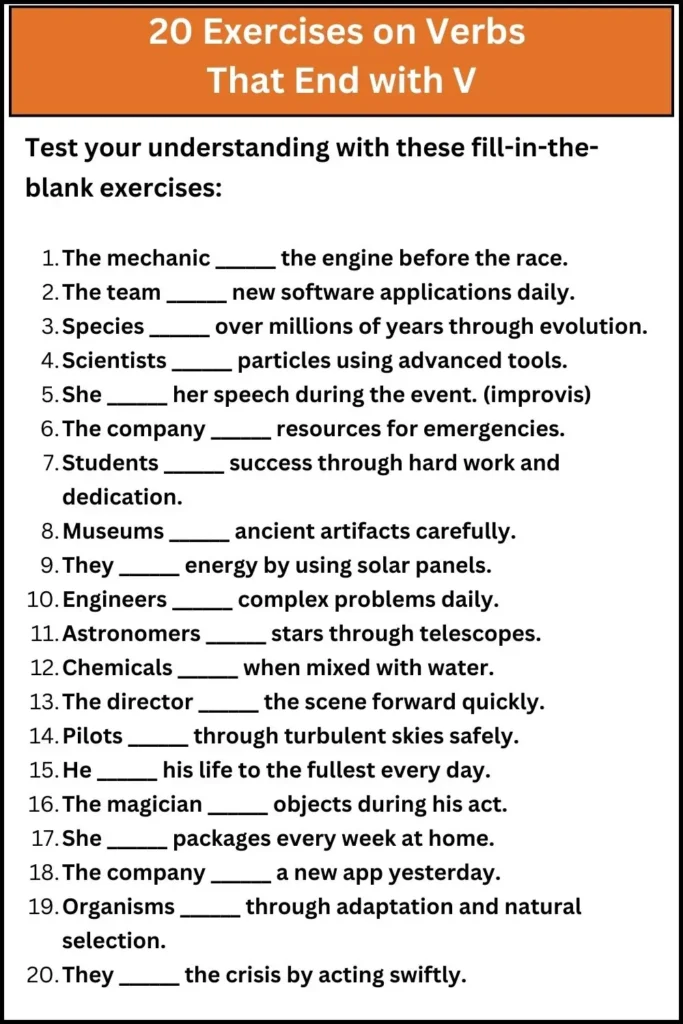 20 Exercises on Verbs That End with V