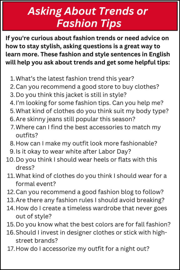 Fashion and Style Sentences in English