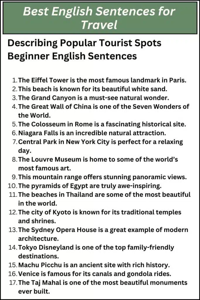 Best English Sentences for Travel
