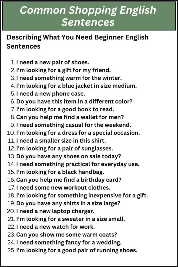 Common Shopping English Sentences