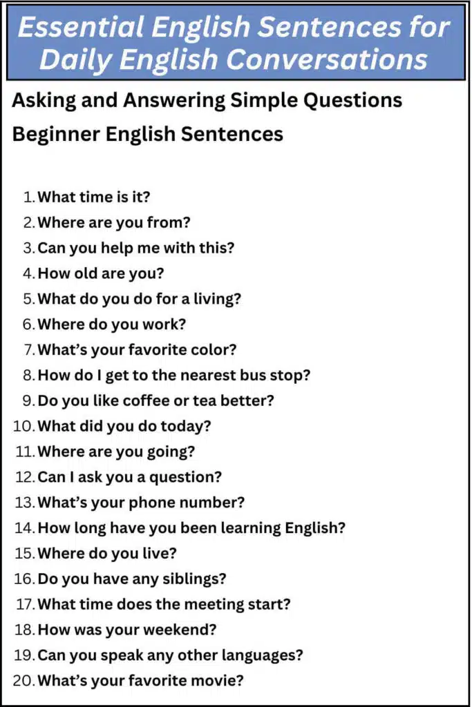 Essential English Sentences for Daily English Conversations