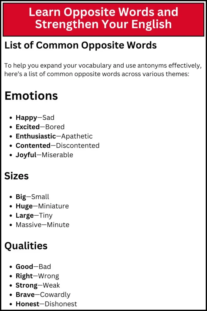 Learn Opposite Words and Strengthen Your English