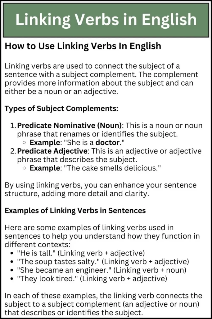 Linking Verbs in English
