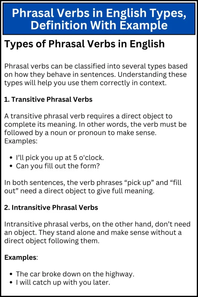 Phrasal Verbs in English Types, Definition With Example