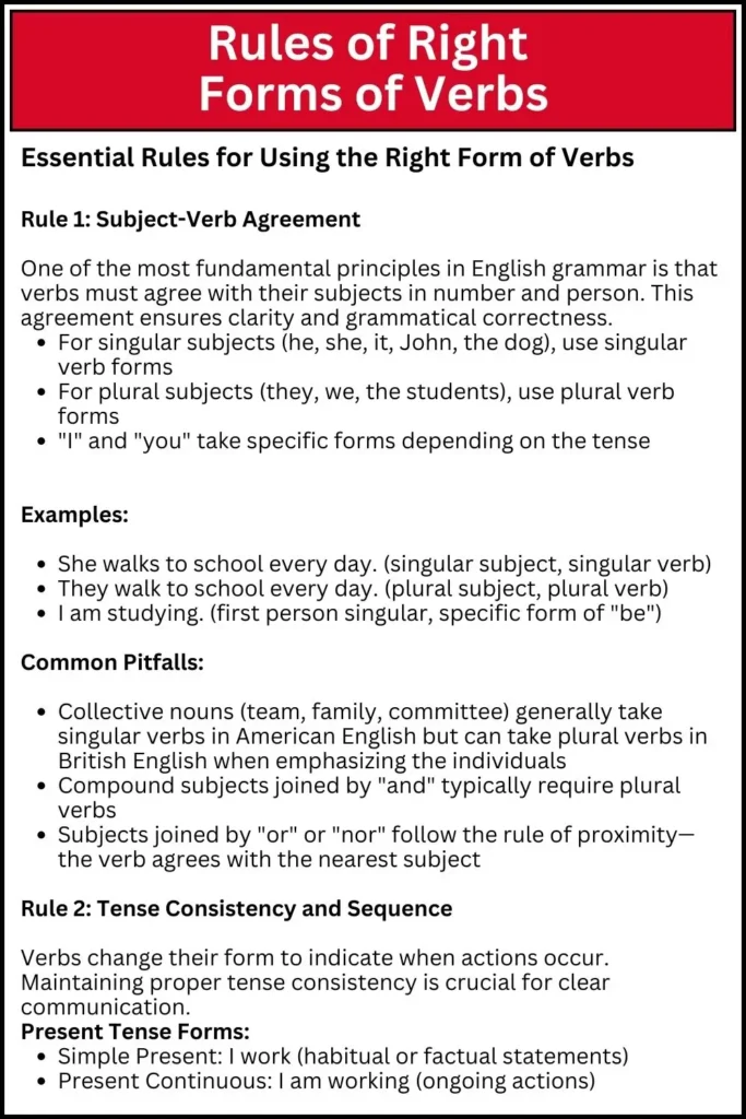 Rules of Right Forms of Verbs