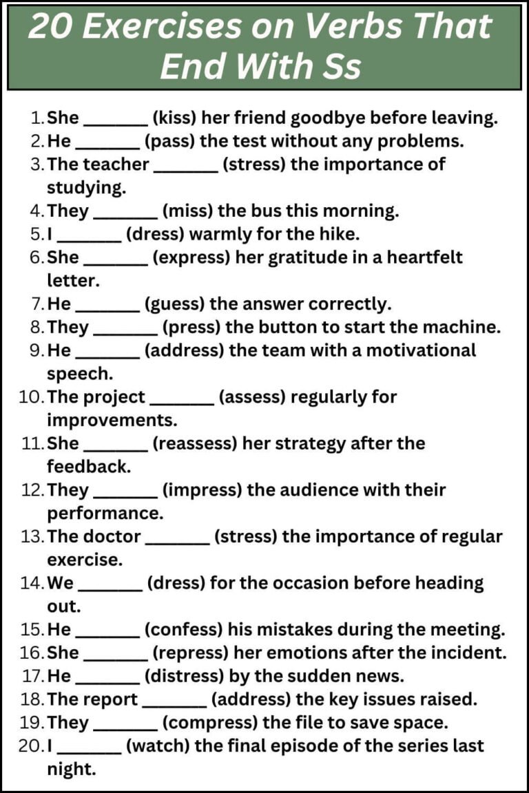 Ss Continuous Form Verbs That End With Ss