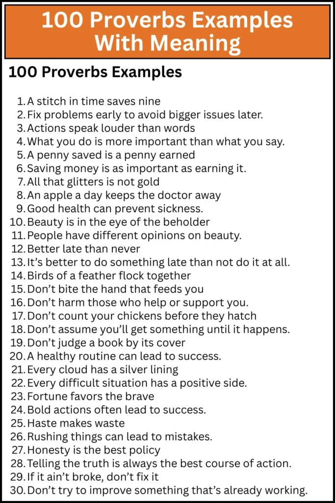 100 Proverbs Examples With Meaning