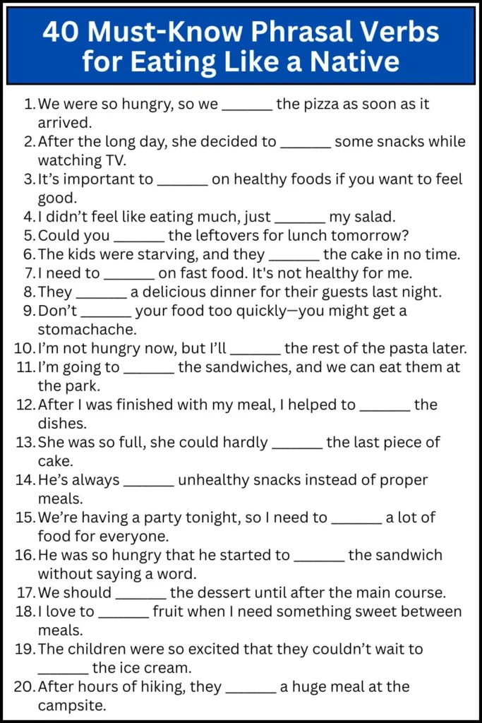 40 Must-Know Phrasal Verbs for Eating Like a Native