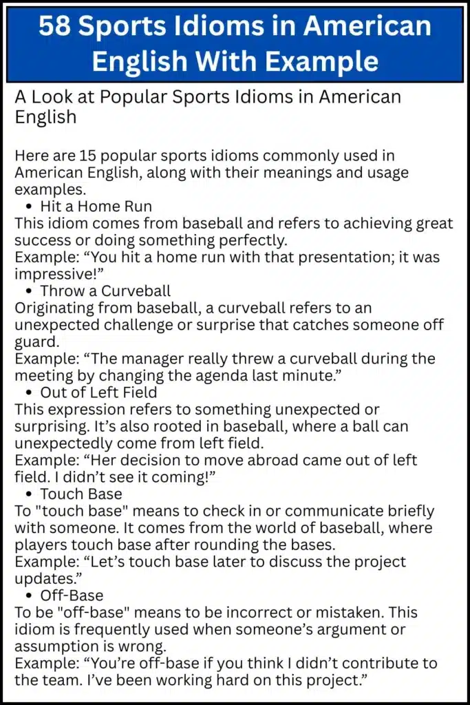 58 Sports Idioms in American English With Example