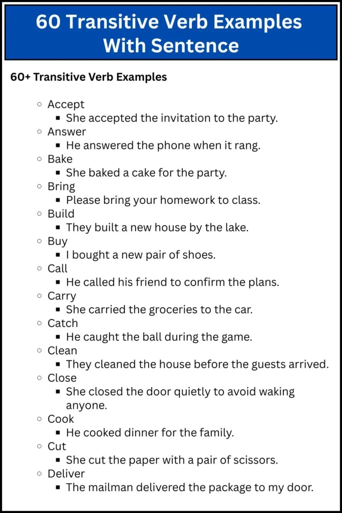 60 Transitive Verb Examples With Sentence