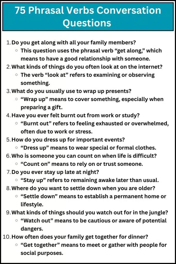 75 Phrasal Verbs Conversation Questions