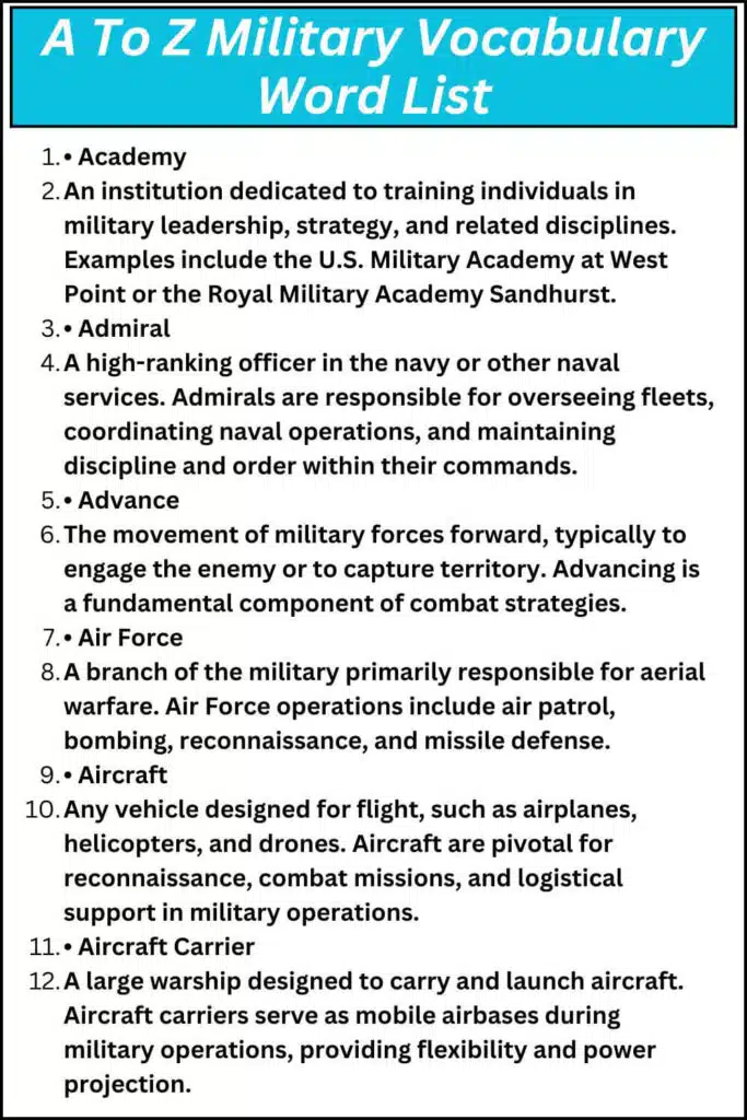A To Z Military Vocabulary Word List