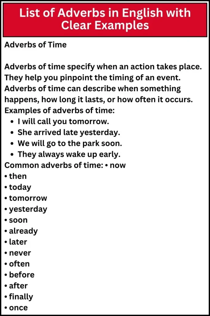List of Adverbs in English with Clear Examples