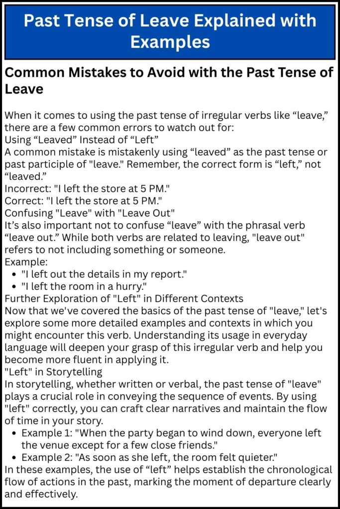 Past Tense of Leave Explained with Examples