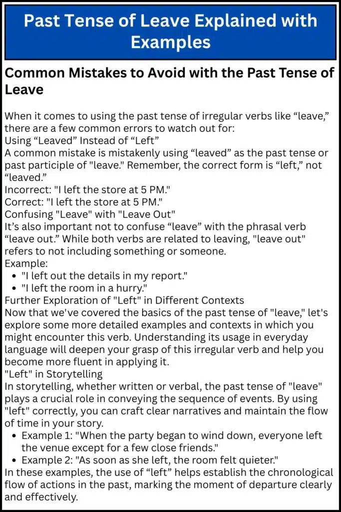 Past Tense of Leave Explained with Examples