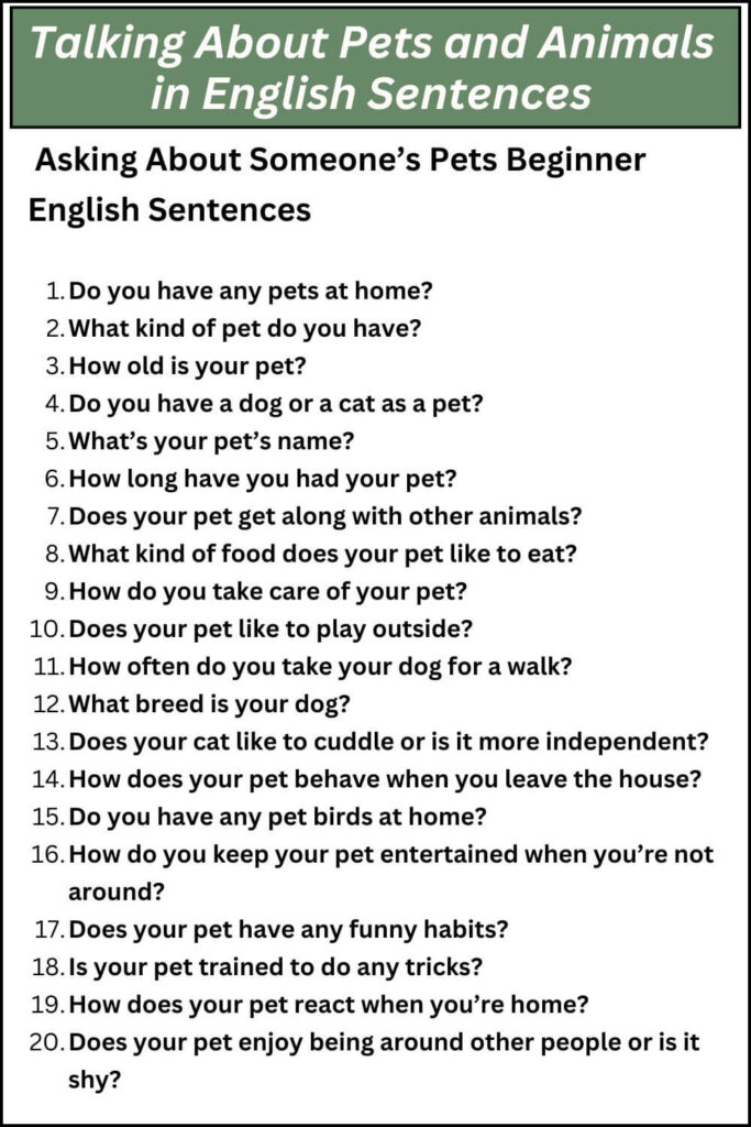 Talking About Pets and Animals in English Sentences
