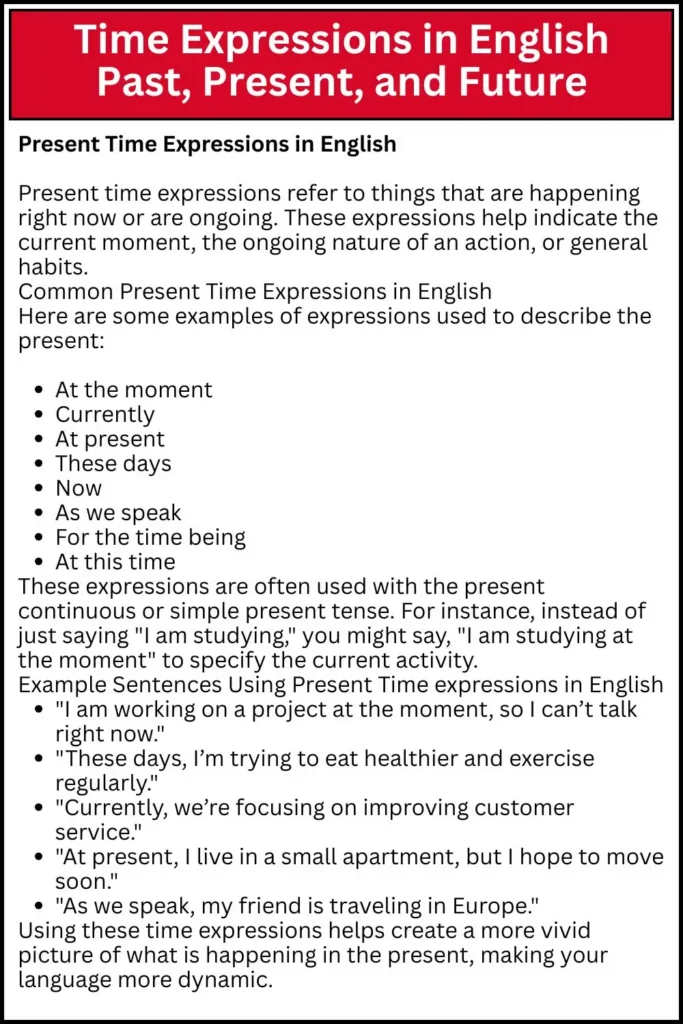 Time Expressions in English Past, Present, and Future