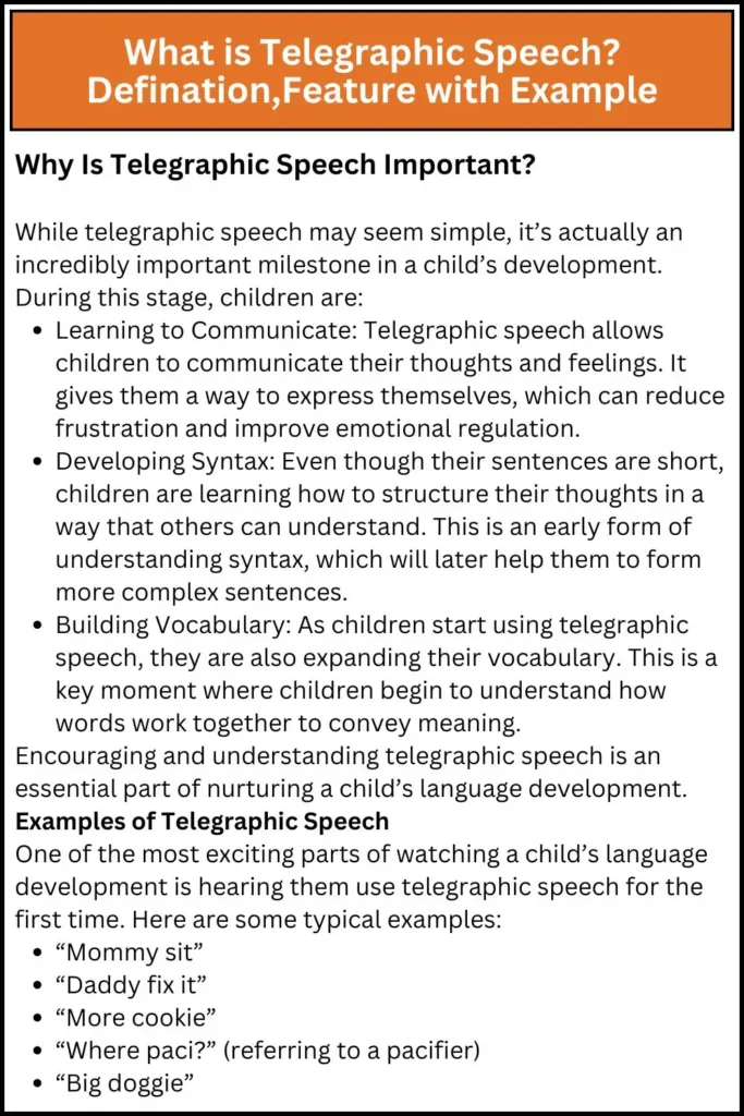 What is Telegraphic Speech Defination,Feature with Example