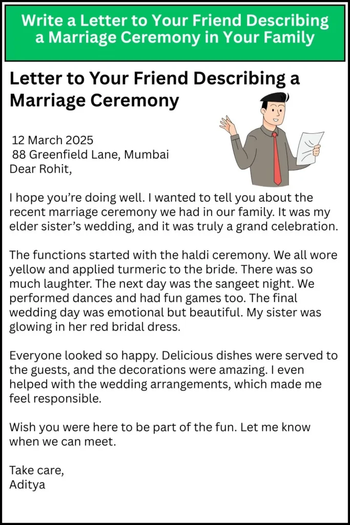 Write a Letter to Your Friend Describing a Marriage Ceremony in Your Family