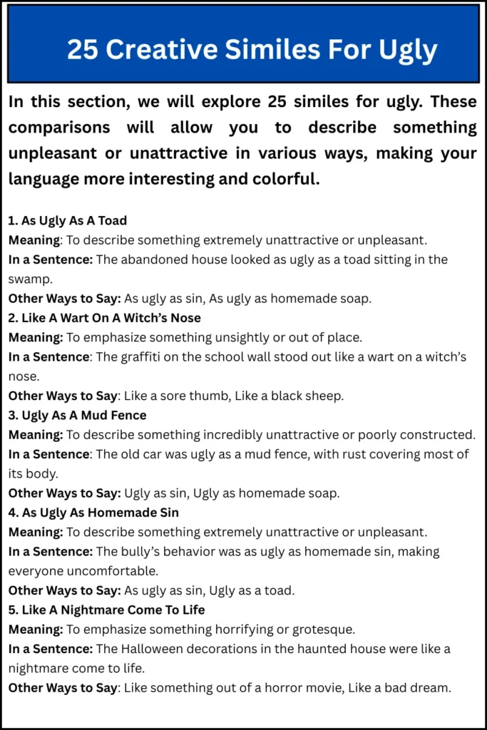 25 Creative Similes For Ugly