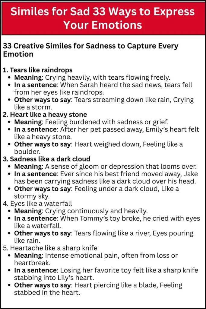 Similes for Sad 33 Ways to Express Your Emotions