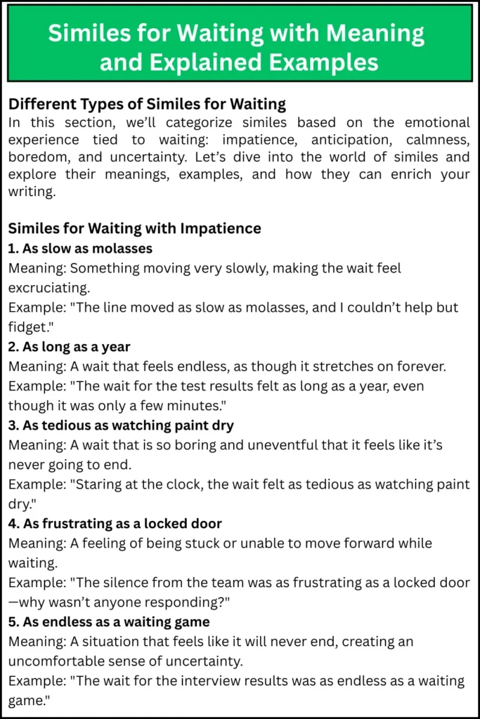 Similes for Waiting with Meaning and Explained Examples