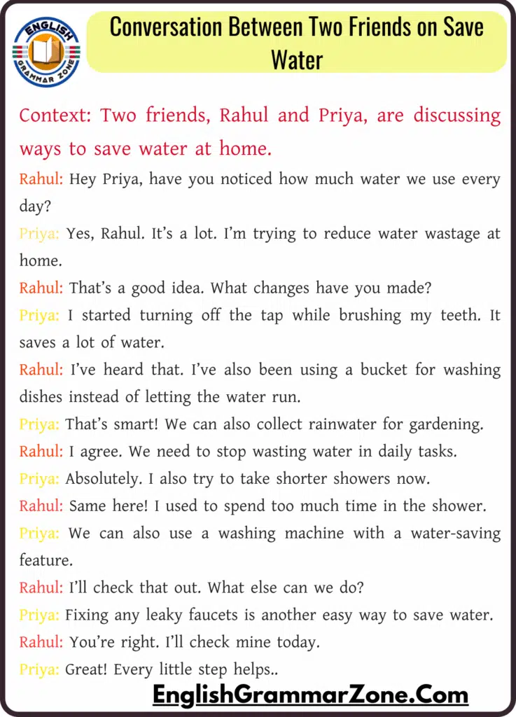Conversation Between Two Friends on Save Water